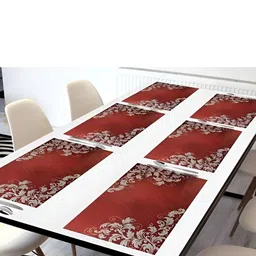 REVEXO Maroon & White 6 Pieces Printed Rectangular Table Placemats-41