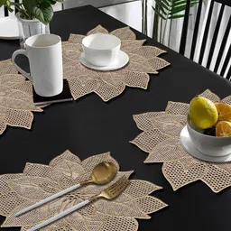 Dakshya Industries Beige 4-Pcs Textured Sunflower Table Placemats-32