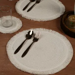 ANWYN Beige 6 Pieces Jute Cotton Round Table Placemats With Coasters-29