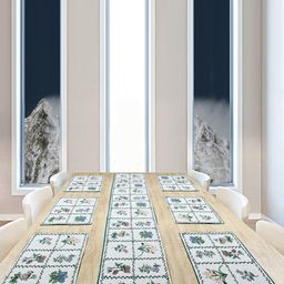 BELLA TRUE  Set Of 6 White Printed Table Placemats With Runner-9