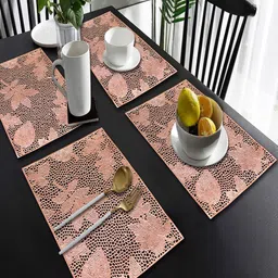 Dakshya Industries 4-Pcs Copper-Toned Self Design Rectangular Table Placemats-13