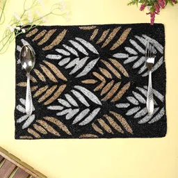PURINA'S Black & Grey Beaded Rectangle Table Placemats-5