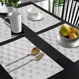 Dakshya Industries 4-Pcs White Geometric Rectangular Table Placemats-43