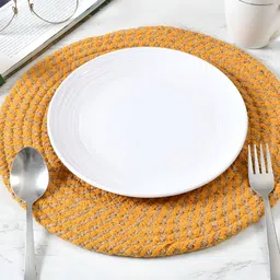 HOMADORN Brown & Yellow 2 Pieces Cotton Round Reversible Table Placemats-image-70