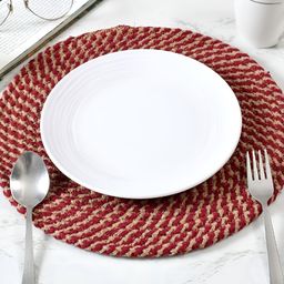 HOMADORN Brown & Maroon 2 Pieces Braided  Cotton Round Reversible Table Placemats-58