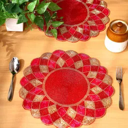 PURINA'S Cream & Red 2 Pieces Beaded Table Placemats-45