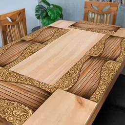REVEXO 6 Pieces Brown & Beige Printed Anti-Slip Table Placemats-60