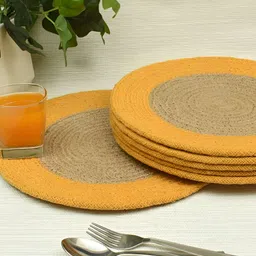 HOMADORN Brown & Yellow 4 Pieces Braided  Cotton Round Reversible Table Placemats-image-66