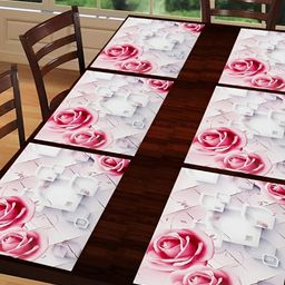 REVEXO Pink & White 6 Pieces Printed Anti-Slip Table Placemats-14