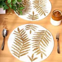 PURINA'S Gold Toned & White 2 Pieces Beaded Table Placemats-image-88