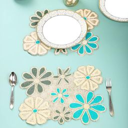 PURINA'S 2 Pieces White & Blue Beaded Table Placemats-image-85