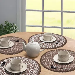 Saral Home 4-Pcs Brown & White Printed Cotton Anti Skid Table Placemats-6