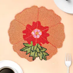 PURINA'S Orange & Red Floral Embellished Round Table Placemats-29