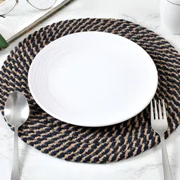 HOMADORN Brown & Blue 6 Pieces Cotton Round Reversible Table Placemats-29