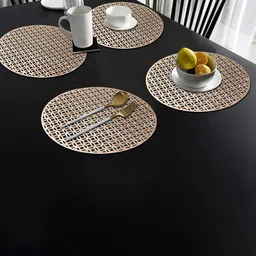 Dakshya Industries 4-Pcs Golden Self Design Round Table Placemats-56