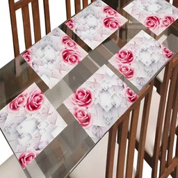 REVEXO Pink & White 6 Pieces Floral Printed Rectangular Table Placemats-23