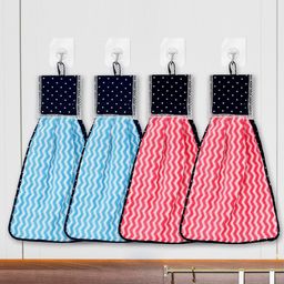 Kuber Industries Blue 4 Pieces Chevron Print Kitchen Towel with Ties-49