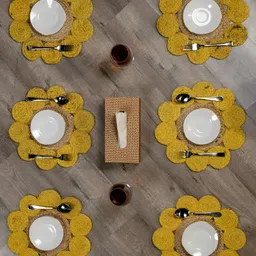 GRHAMOY 6 Pieces Yellow & Brown Braided Floral Table Placemats-44