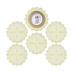 Kuber Industries Cream Coloured 6 Pieces Textured Cotton Round Table Placemats-image-62