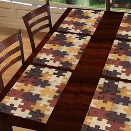 REVEXO Beige & Brown 6 Pieces Printed Table Placemats-51
