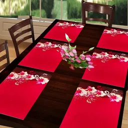 REVEXO Red & Pink 6 Pieces Printed Rectangular Table Placemats-54