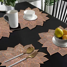 Dakshya Industries Copper Toned 4 Pieces Floral Table Placemats-23