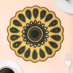 PURINA'S Yellow & Blue Embellished Dining Table Beaded Placemats-picture-2