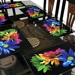 REVEXO Black & Blue 6Pcs Floral Printed Rectangular Table Placemats-6