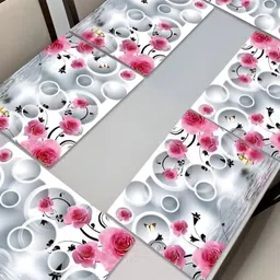 REVEXO 6 Pieces Grey & Pink Floral Pattern Rectangle Reversible Table Placemats-26