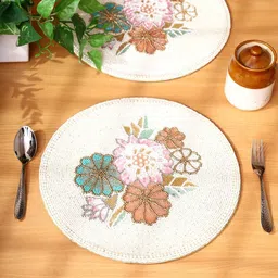 Aditya Impex White & Green 2Pieces Floral Round Table Placemats-image-63
