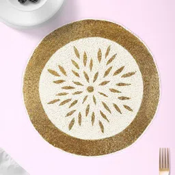 Aditya Impex Cream & Yellow Beaded Floral Table Placemats-image-78
