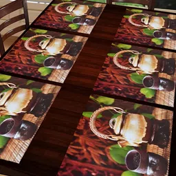 REVEXO Red & Green 6 Pieces Printed Rectangular Table Placemats-14