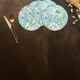 SPACE OF JOY 4 Pieces Blue & Pink Printed Anti-Slip Table Placemats-34