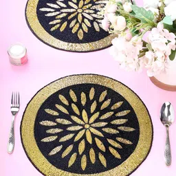 PURINA'S Black & Beige 2 Pieces Floral Embellished Table Placemats-28