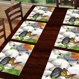 REVEXO White & Brown 6 Pieces Printed Non-Slip Rectangular Table Placemats-22