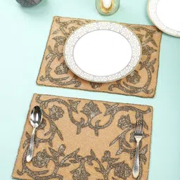 Aditya Impex Brown & Grey 2Pieces Floral Table Placemats-image-57