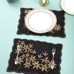 PURINA'S 2 Pcs Black Floral Printed Beaded Table Placemats-image-96