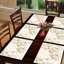 REVEXO Peach Coloured 6 Pieces Floral Printed Anti-Slip Table Placemats-12