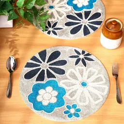YWULY White & Blue 2 Pieces Floral Beaded Table Placemats-image-7