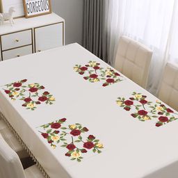 Dakshya Industries Blossom 4 Pcs Red & Yellow Floral Waterproof Rectangle Table Placemats-9