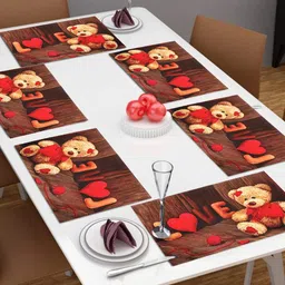 Dakshya Industries Red & Brown 6 Pieces Printed Rectangle Table Placemats image 1