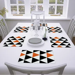 AEROHAVEN Set Of 6 Orange & Black Geometric Polycotton Textured Table Placemats-10