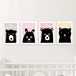 Art Street Kids White & Black 4 Pieces Animal Painting Wall Art-image-27