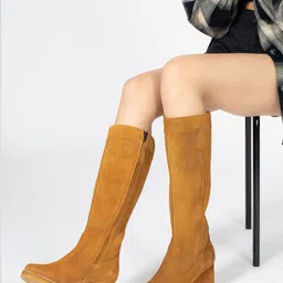 Saint G Tan Camel Brown Suede Leather Knee High Wedge Heel Boots-26