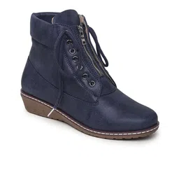 VALIOSAA Women Navy Blue Solid Heeled Boots-image-43