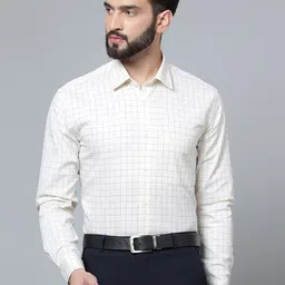 Cantabil Grid Tattersall Checks Cotton Formal Shirt-image-99