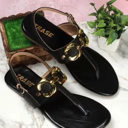 TRASE Embellished Open Toe Flats-17