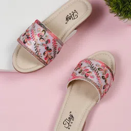 Tiny Bugs Girls Printed Ethnic Open Toe Flats-35