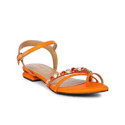 Saint G Embellished Leather Open Toe Flats With Buckle Closure-3