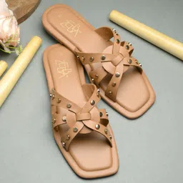 Zebba Embellished Open Toe Flats-picture-22